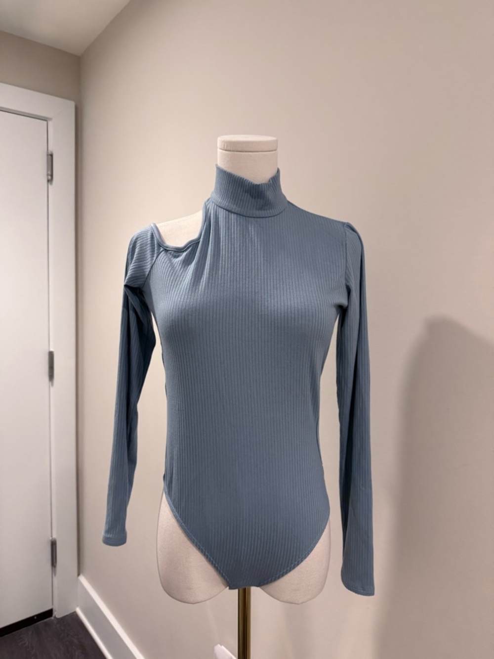 Jonathan Simkhai Ribbed One-Shoulder Turtleneck Bodysuit - Slate Blue